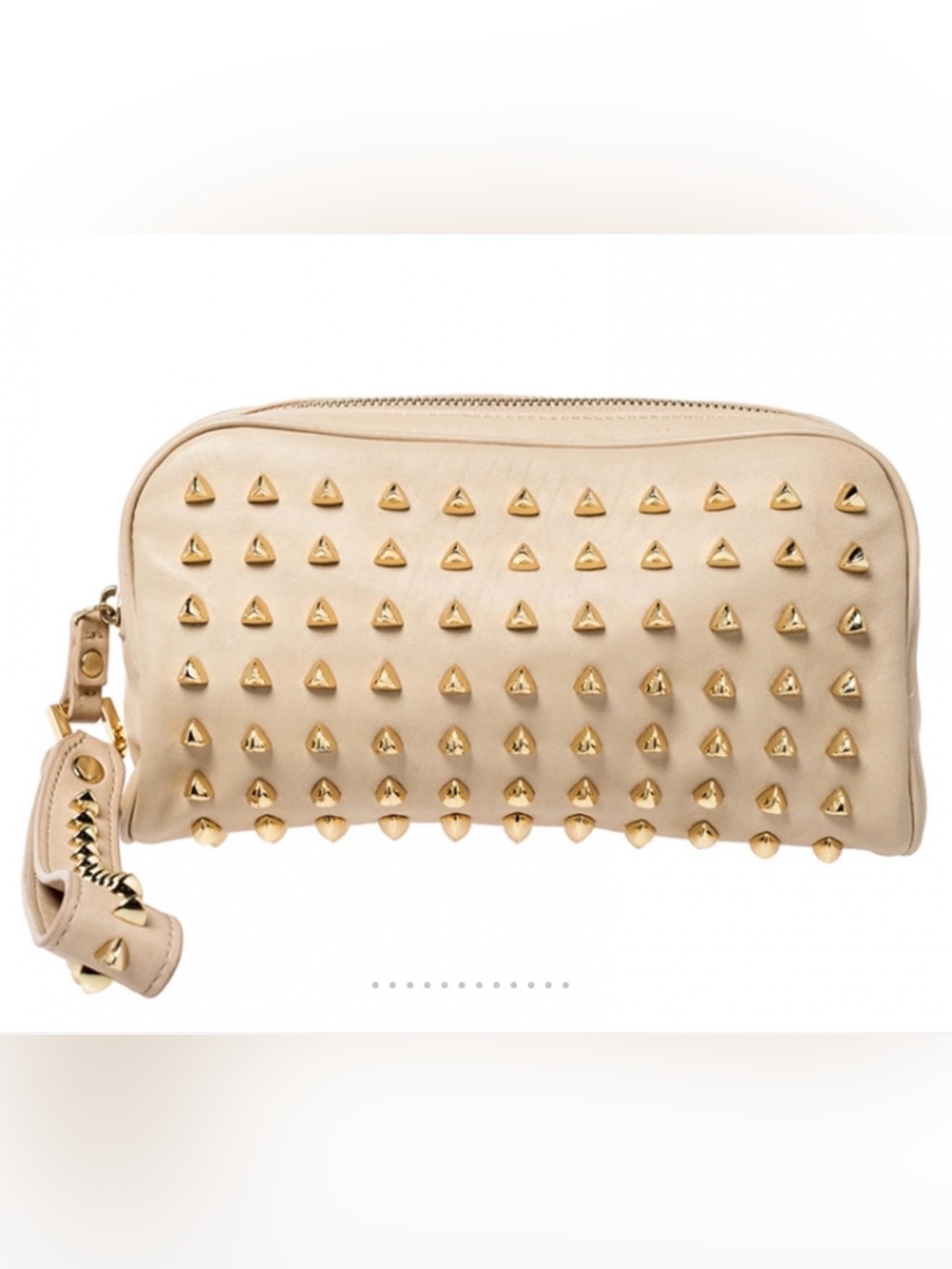 Tory Burch Beige Leather Studded Wristlet Clutch
